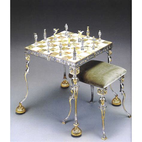 Ancient Egyptian Civilization Onyx Chess Table And Chairs