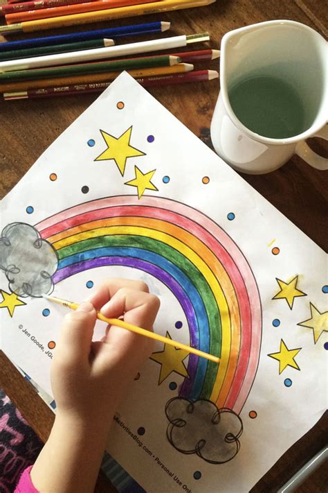 Glue, salt, and either liquid watercolor paint or food coloring. Cute Rainbow Coloring Page Printable