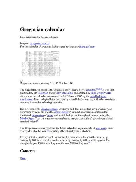 Gregorian Calendar History From Wikipedia 2009 Pdf Anno Domini Easter