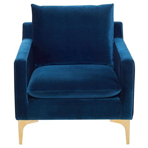 Anders Single Seat Sofa In Midnight Blue Fabric And Gold Metal Hgsc501