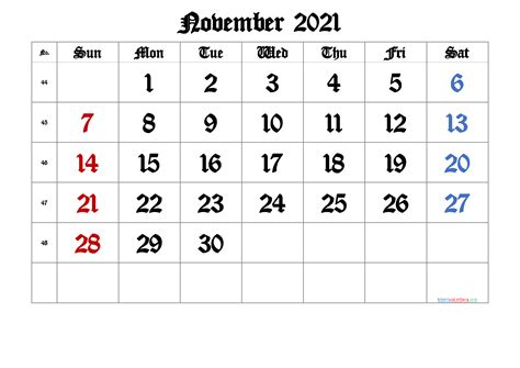 Printable Calendar November 2021 Free Premium