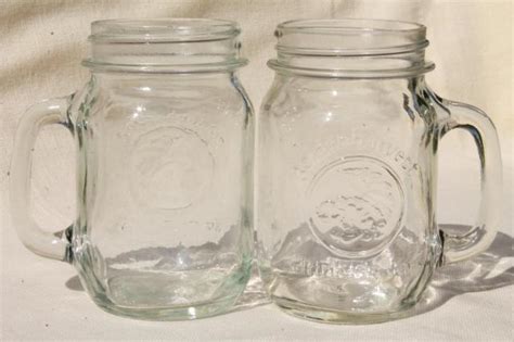 Four Pints Vintage Golden Harvest Mason Jar Mugs Drinking Glasses Jars W Cup Handles