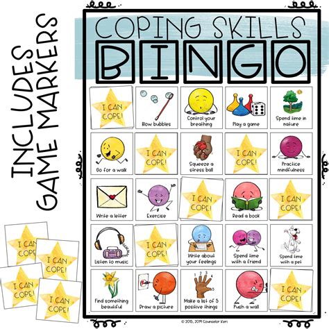 Coping Skills Bingo Game To Practice Calming Strategies In Counseling
