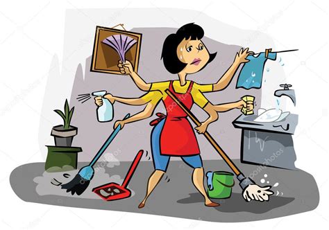 Busy Housekeeper Doing Many Tasks — Stock Vector © Indomercy2012 73524901