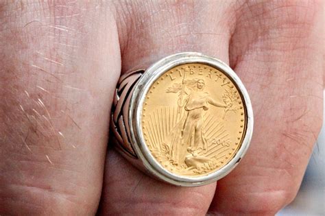 14k Gold Eagle Coin Ring In Solid Sterling Silver Blue Bayer Etsy