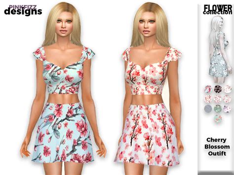 Flower Cherry Blossom Outfit 148 By Pinkfizzzzz From Tsr • Sims 4 Downloads