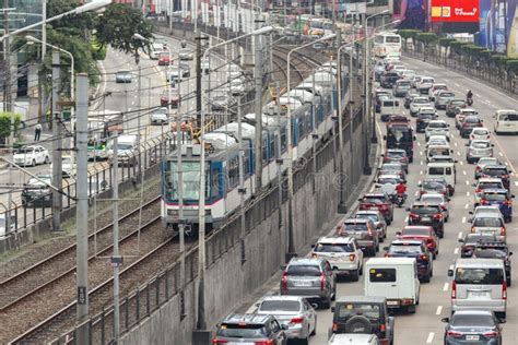 Heavy Traffic Many Cars On Edsa Road In Rush Hour Editorial Photo