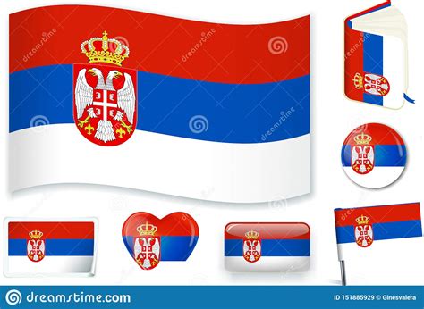 Serbian National Flag Vector Illustration In Several Shapes Stock
