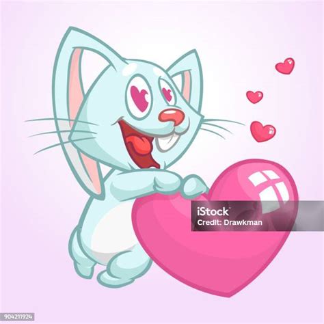Sevimli Tavşan Tavşan Aşık Bir Kalp Tutan Karikatür Vektör Çizim St Sevgililer Günü Için İzole