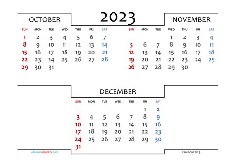 October November December 2023 Printable Calendar Calendar Printables