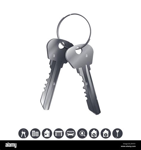A Bunch Of Silver House Keys Real Estate Icons Isolated On White