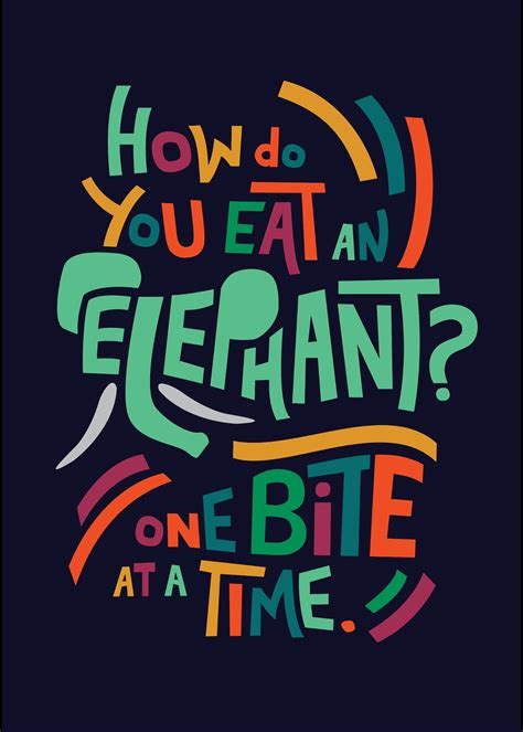 How Do You Eat An Elephant Illustrated Typography Poster To Etsy