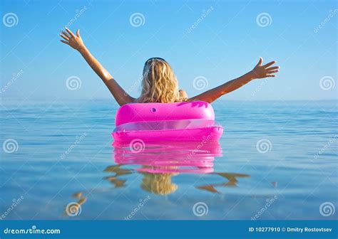 Blonde Woman With Inflatable Raft Stock Photo Image