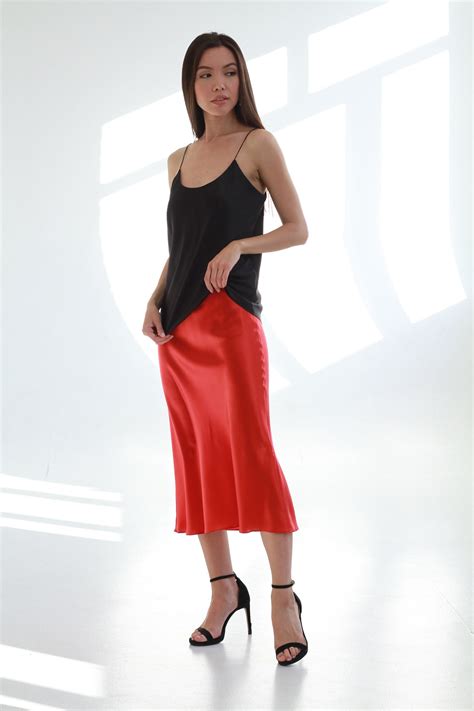 Red Silk Skirt Midi Long A Line Skirt Outfit Silk Slip Bias Etsy