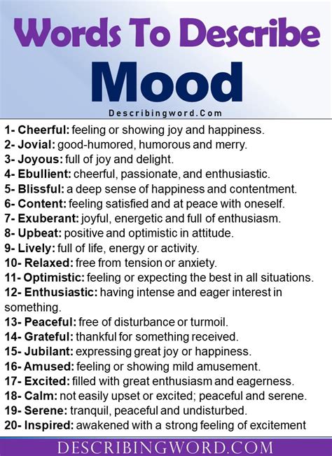 Adjectives For Mood Words To Describe Mood Describingwordcom