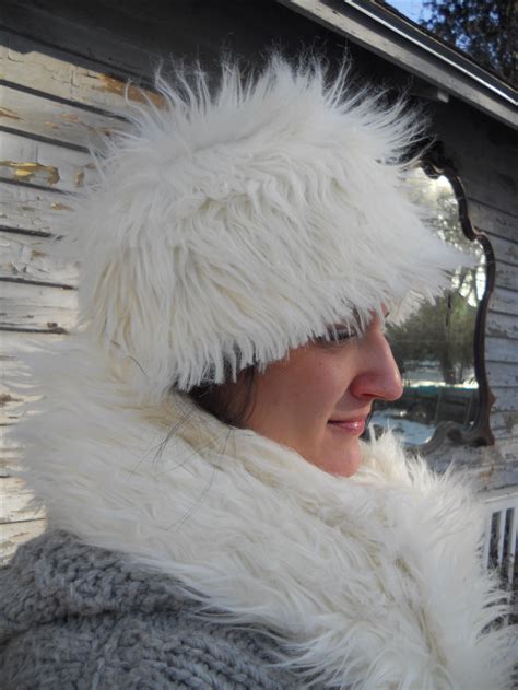 buy hand crafted white faux fur hat and scarf 72 long 6 wide made to order from green