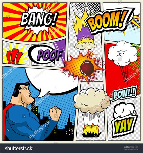 Boom Pow Comic Book Bubbles Clip Art Comic Book Bursts Superhero