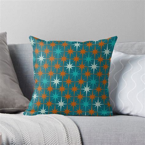 Atomic Age 1950s Starburst Pattern In Rust Turquoise Aqua And Teal