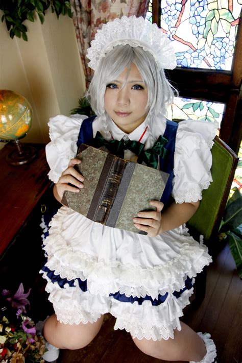 Chouzuki Maryou Izayoi Sakuya Touhou Silver Hair Highres 1girl Apron Blue Eyes Book