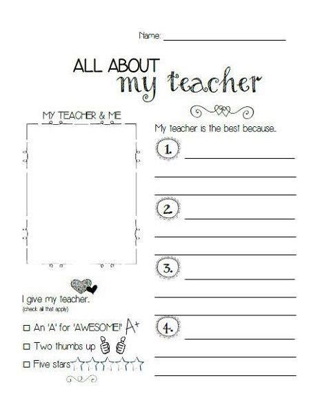 All About My Teacher Printables For Students K5 Worksheets Teacher