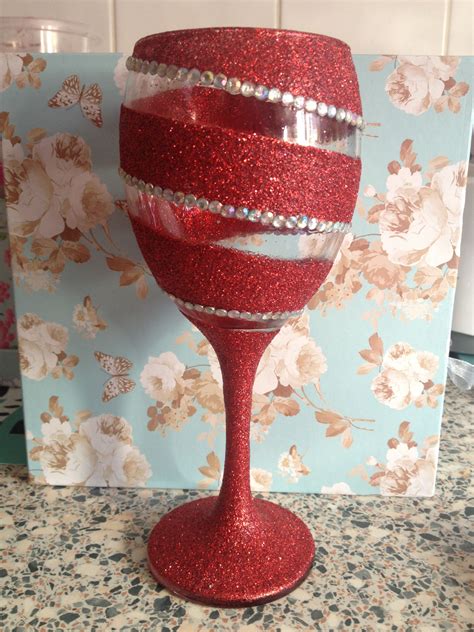 Red Glitter Wine Glass With Crystal Rhinestones Diy Wine Glass