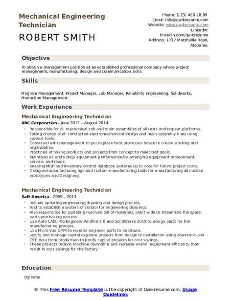 Draftingdesign related softwaremicrosoft office suiteability to:other software. Mechanical Engineering Technician Resume Samples | QwikResume