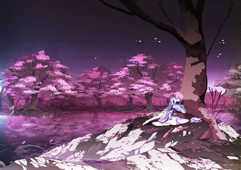 Night Sakura Tree Background Anime