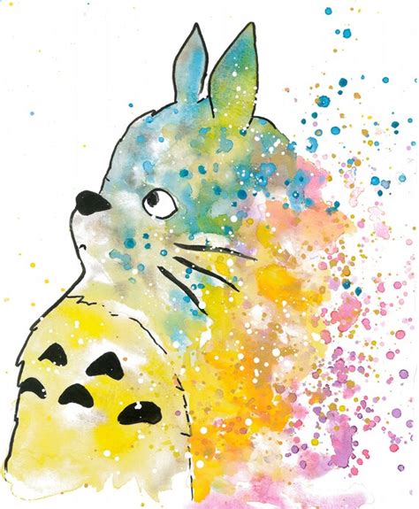 Totoro Watercolor Painted Print Etsy