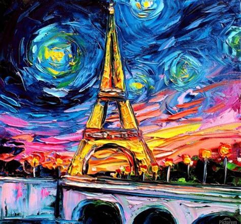 Eiffel Tower Starry Night Print Van Gogh Shamudy