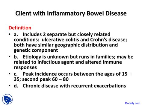 Inflammatory Bowel Disease Pediatric Nursing Lecture Slides Slides Pediatrics Docsity