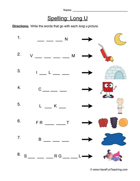 Spelling Long U Worksheet • Have Fun Teaching