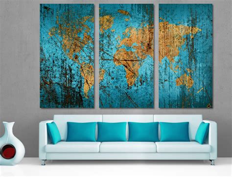 3 Panel Split Triptych Abstract World Map Canvas Print 15 Deep