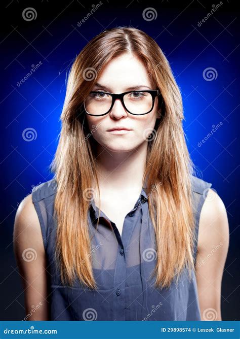 Strict Young Woman With Nerd Glasses Stock Photo Image Of Good Girl