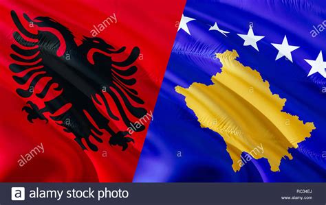 B l i n o. Albanien und der Kosovo Fahnen. Wehende Flagge Design, 3D ...