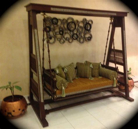 Stunning Indoor Indian Swing Jhoola Wooden Carved And Painted