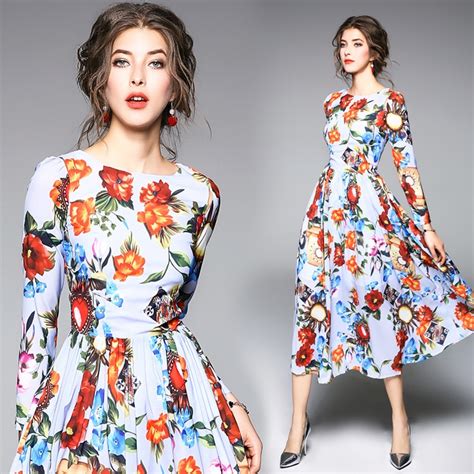 Buy Floral Print Chiffon Dress 2018 Spring Fashion Women Long Sleeve A Line