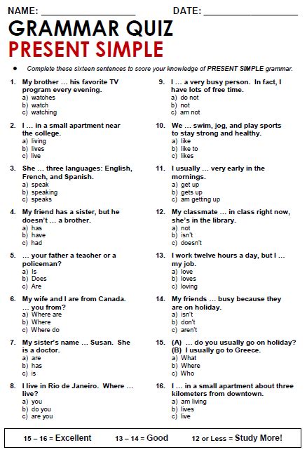 Present Simple Grammar Quiz English Grammar Grammar Quiz English Hot
