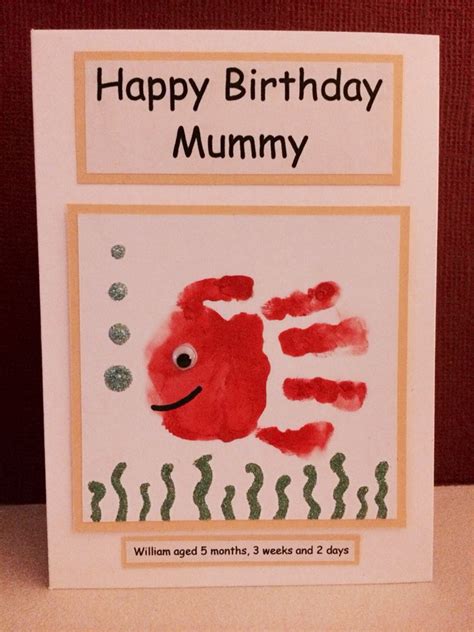 Add on a gift card for a pampering service she loves most (like getting her hair done) and sneaks a pint of her. Handmade birthday card for mummy with baby handprint ...