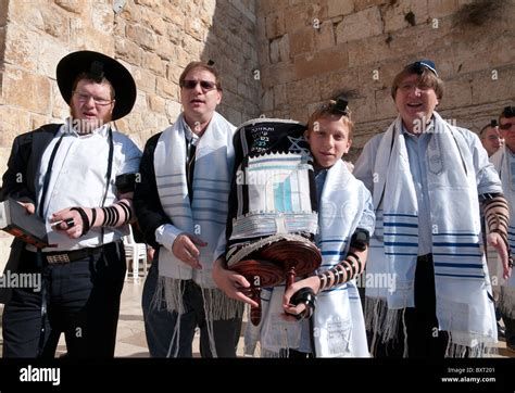Western Wall Youngster Carrying Torah Scrolls On His Bar Mitzvah