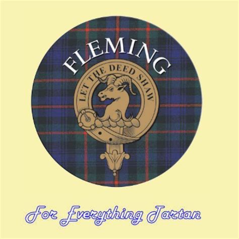 Clan Fleming Clan Crest Tartan Cork Round Coasters Set Of 2 Tartan