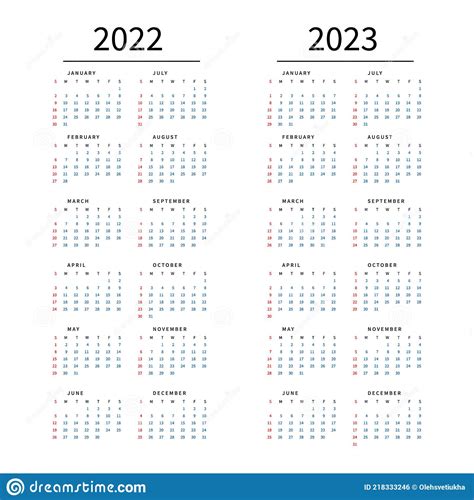 Mockup Simple Calendar Layout For 2022 And 2023 Year Week Starts From