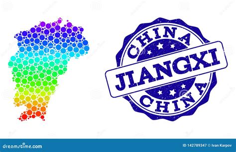 Dot Spectrum Map Of Jiangxi Province And Grunge Stamp Seal Stock Vector Illustration Of