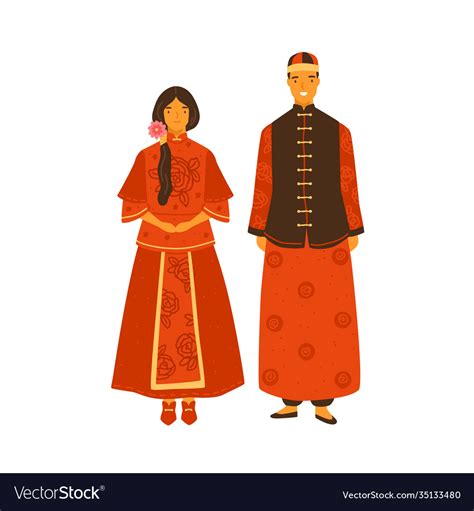 Asian Couple Wearing Traditional Chinese Costumes Vector Image