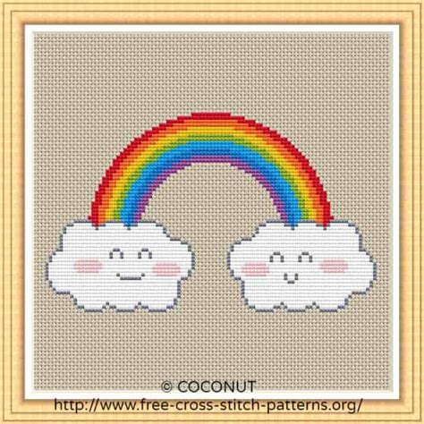 Rainbow And Clouds Free And Easy Printable Cross Stitch Pattern Free