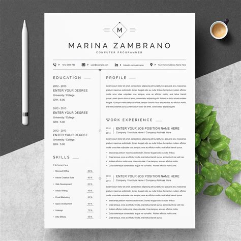 2 Page Professional Simple Graphic Designer Resume Template Word Clean