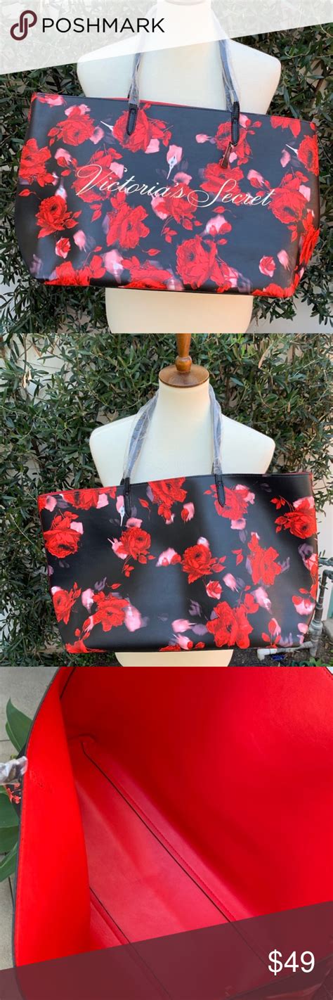 I ain't a leather expert though. NWT VS Red Rose Large Floral Tote Bag Brand New Flawless ...