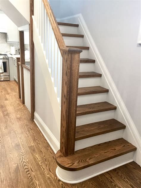 Oak Stairs With Provincial Stain And White Risers