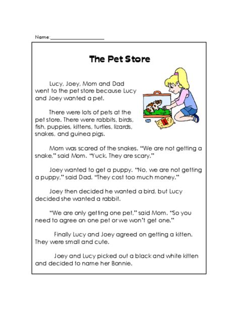 Writing short stories or poetry. The Pet Store - Reading Comprehension | Reading ...