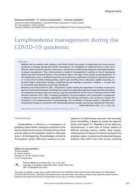 Pdf Lymphoedema Management During The Covid 19 Pandemic Palliat Med