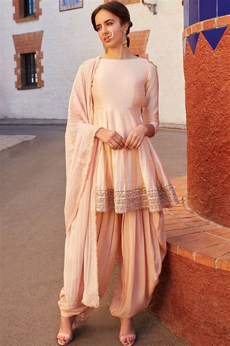 Buy Silk Peplum Style Punjabi Suit In Peach Colour Online Lstv04952